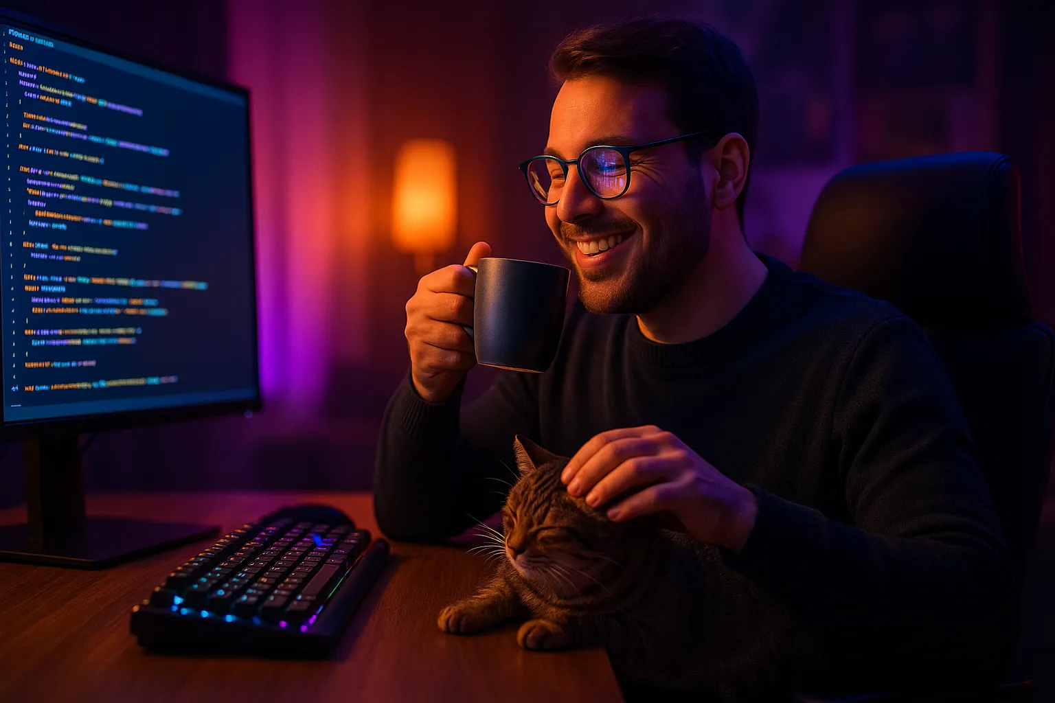 Programador feliz resolviendo problemas
