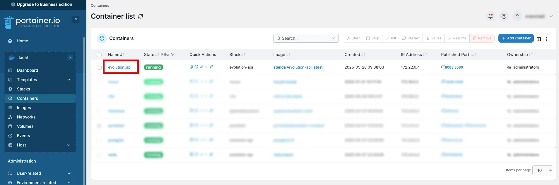 Evolution API Portainer